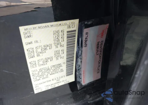 2013 Nissan Armada Platinum z USA, uszkodzony, nr VIN 5N1BA0NF9DN615105